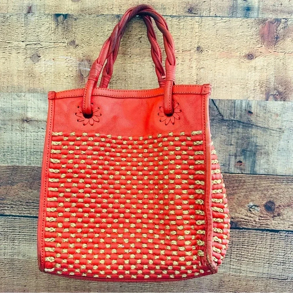 Jack Rogers Leather Straw Satchel Bag